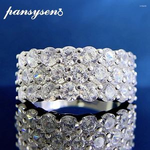 Anelli a grappolo Pansysen 925 Sterling Sterling Full Round Round Simulato Diamanite Diamond Anello di fidanzamento del matrimonio Gioielli Fine regalo all'ingrosso