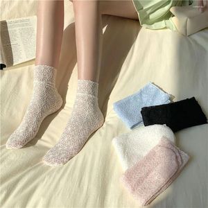 Women Socks Summer Medium Tube Lace Hosiery Comfortable Breathable Lovely JK Flower Short Stocking