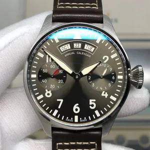 Big Pilot'un IW502702 AAAAA 5A Kalite 1: 1 Superclone YL Fabrikası 46.2mm Saatler Erkekler Otomatik Mekanik Sürekli Takvim Hareketi İzle Sapphire Cam YLF