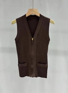 Women's Jackets 2024 Spring/summer V-neck Zipper Knit Sleeveless Vest Fashion Atmosphere