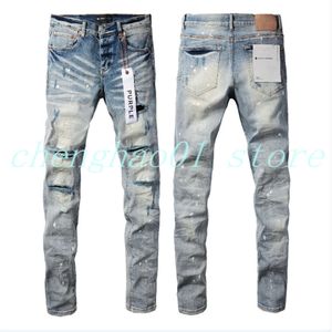 23SS MEN MIRI DESIGNER TOPAKENT MAN LONG LONG BANK BUNSERS Брюки уличная одежда вымыта старая пурпурная длинная дыра Регулярная джинсовая ткань 264