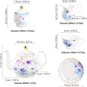 Teaware set blommor porslin te set elegant blå kaffesats kaffesere teaware modern te service för 6 bröllop matcha verktyg kök matsal