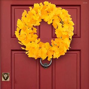 Decorative Flowers Fall Artificial Ginkgo Leaf Wreath Reusable Indoor Outdoor Window Front Door Wall Hanging Yellow Leaves Garland Autumn