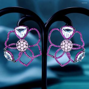 Stud Earrings SisCathy Fashion Full Micro Cubic Zirconia Hollow Flower For Women 2024 Trend Crystal Earring Party Jewelry Gifts