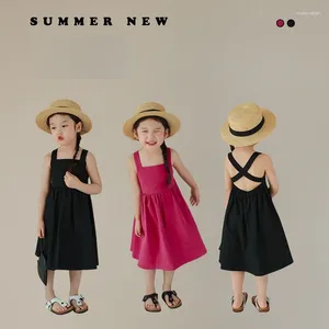 Girl Dresses Summer Baby and Girls Cotton Specenere senza schienale semplice a croce a-line Kids Sweet Skil Skirt Outfit Tops 2-8 anni
