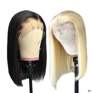 13x4 613 Honey Blonde And 1B Natural Black Bob Wigs Lace Frontal Remy Human Hair Wigs Short Bleached Knots Glueless Bob Wig 1506910358