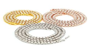 Men039s Hip Hop Tennis Chains Bling Bling Iced Out 1 Row Necklaces Silver Gold Rose Gold Color Men Chain7880667