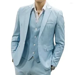 Mäns kostymer 2024 Elegant Sky Blue Men smart casual Slim Fit Blazer Hombre Business High Quality Custom 3 Piece Set Jacket Pant Vest