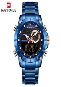 Naviforce Men Sports WatchesファッションデジタルLEDアナログクォーツデュアルディスプレイウォッチメン