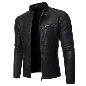 Mens jaqueta preta de couro preto colar de mangas compridas Autumn Trend Trend Korean Slim Fit Casual Motorcycle 240426
