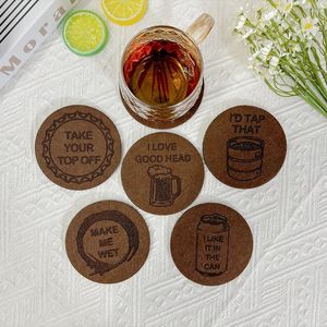 Table Mats 6pcs/Set Fashion Creative Engraved Beer Theme Pattern Round Felt Coasters For Coffee Cups Mugs Drink Holder And Tableware