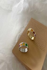 Korean Fashion Vintage Cute Gothic Colorful Enamel Love Heart Ring Metal Gold Silver Color Rings for Women Girl Gift Accessories Q5790516