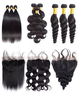 9A Brazilian Straight Body Wave Loose Wave Hair 3 Bundles With 13x4 Ear To Ear Lace Frontal Closure Human Hair9402504