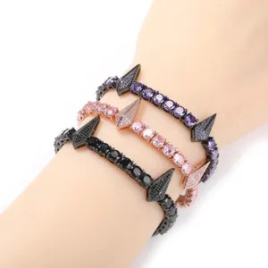 Link Bracelets Iced Out Bling Cz Paved Spiked Rivet Punk Bracelet Cuff Wrap Bangle Mental Wristband For Men Women Gothic Accessories Jewelry