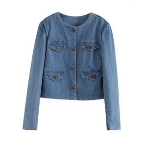 Small fragrant style gold button denim jacket for women in spring and autumn design niche retro Hong Kong chic little jack 240423