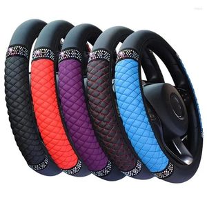 Steering Wheel Covers Four Seasons Universal Car Cover 37-38cm Leather Embroidered Color Diamond-Studded Elastic
