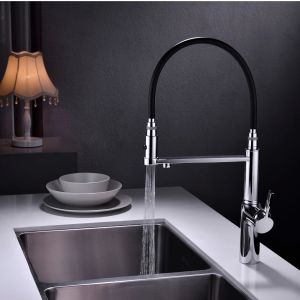 Black Pull Down Brass Kitchen Sink Faucet Hot Cold Water Mixer Tap with Dual Spout Deck Mounted High-End Kitchen Faucet