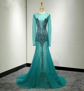 2018 See through Womens Prom Dress Beaded Turquoise Teal Special Design Custom Made Party Maxi Gowns Sexy Dresses Floor Length4379715