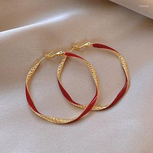 Hoop Earrings 2024 Large Size Women Fashion Jewelry Round Unique Oversized Twisted Red Striped Adult 5CM Diameter