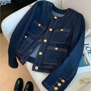 OCEANLOVE Denim Jackets for Women Spring Autumn Buttons Vintage Chaquetas Korean Fashion Blue Simple Chic Ropa De Mujer 240423