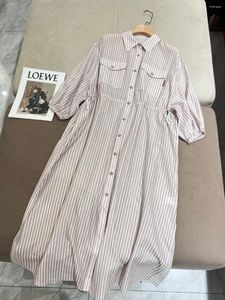 Party Dresses Spring 2024 Woman's Dress Striped Midje Blus Women's Clothing Drawstring Long kjol