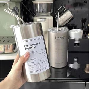 Portable 600ml Thermos Cup 304 Stainless Steel Coffee Mug Thermal Leakproof Water Bottle with Straw Insulated Drinkware 240422