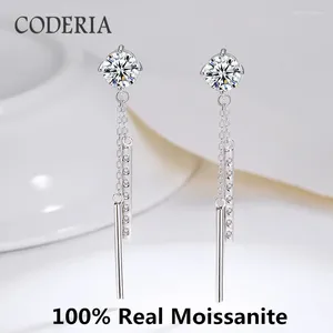 Dangle Küpeler Gerçek Moissanite 1 CT PUSTEL YANDIM 925 STERLING Gümüş Basit Dört Pençe Uzun saplama Doğum Günü Partisi Hassas Takı