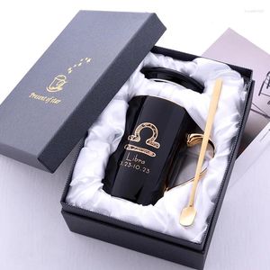 Mugs Twelve Constellation Ceramic Mug Gold Handle Lovers Cup Personalized Bone China Coffee Creative With Lid Spoon Gift Box Set