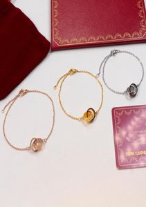 Novo chega de moda lady titanium aço 18k blacelete de corrente de ouro com anéis duplos amor parafuso pingente 3 color6419233