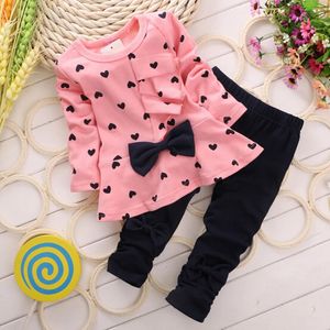 Winter Mode Girls Cloding Bow Dress Tops Leggings Kinder runden Hals Polka Dot Sport Anzüge Baby Casual Outfit 240428