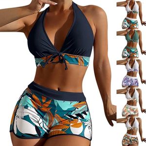 Women's Swimwear 2024 Summer Bikini Split Print Flat Corner Pants Sexy Bikin