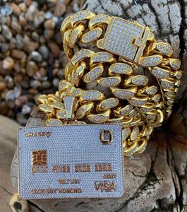 Full Iced Out Credit Card Pendant Necklace Mens Gold Silver Color Hip Hop Jewelry With Tennis Chain Charm Cz Jewelry Gifts X07073000235