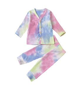 Spring Autumn Baby Tie Dye Clothing Set Girls Long Sleeve Button Top Pants 2pcsSet Spädbarn Hemuppsättningar Children Outfits M26002381768