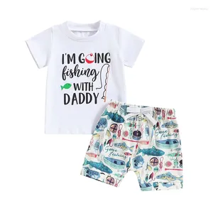 Set di abbigliamento outfit di pesce per neonati che vado a pescare con pantaloncini da stampa a manica corta papà set abiti estivi per bambini