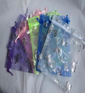 Sälj Silver Butterfly Organza Wedding Present Bag Christmas Smycken Packing Bag 200pcs Mixed Colors4872930