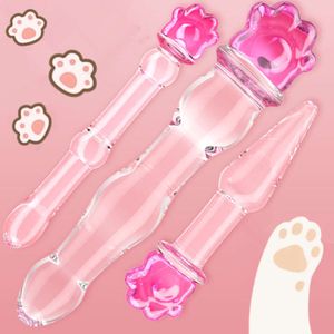 Aşk kedi çubuğu kristal cam yapay penisi boncuklar anal fiş popo fiş erkek için seksi oyuncaklar çiftler vajinal ve anal stimülasyon