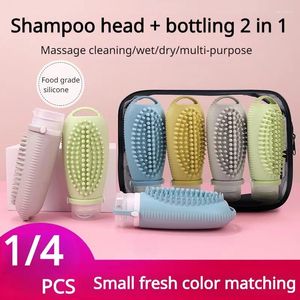 Storage Bottles 1/4Pcs Silicone Portable Shampoo Massage Brush Lotion Bottle Scalp 2-in-1 Travel Tools Fashion