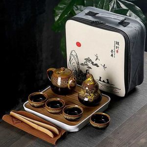 ティーウェアセットティーバッグTeeware Teware Coffee TeapotとCup Set Set Chinese Pot Coffeelware Teaware Gaiwan Barを使用して、クリエイティブポータブルトラベルティーセット