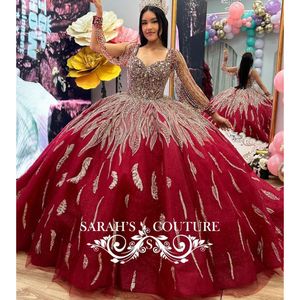 Sparkling Red Sweetheart Quinceanera Dress 2024 Off the Shoulder Appliciques Beads Party Sweet 16 Ball Gown Graduation Prom Gowns