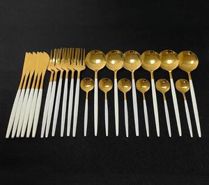 Conjuntos de utensílios de jantar 24pcs Calhas de ouro branco Conjunto de cozinha de mesa de mesa de aço inoxidável Faca de faca para lavar louça de lavar louça de faca