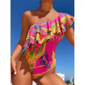 Women's Swimwear Fashion Printed Bikini Ruffles Swimsuit One-shoulder Women Beach Outfits Swimming Bikinis Bathing Suit Traje Bano Mujer