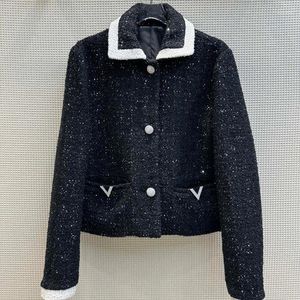 Jackets femininos 2024 Moda Single Basted Black Lasting Coat Female Tweed Tweed Elegant Ladies Autumn Winter Woolen Jacket Tops Mulheres Tops