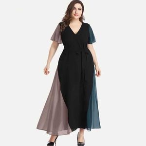 Grundläggande casual klänningar plus storlek V-Neck Summer Elegant Chiffon Party Dress Women