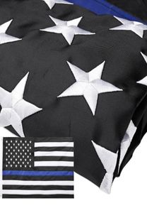 Thin Blue Line Flag 3x5 ft broderade stjärnor Syna ränder robusta mässing GROMMETS FÖR AMERIKANSK POLICE FLAGG Att hedra Law EnforCemen7217353