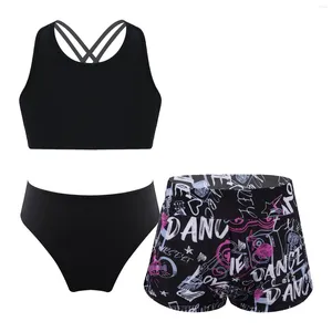 Women's Swimwear Teens Girls Print Swimsuit Rash Guard Sleeveless Crop Top With Briefs Shorts Water Park Beach Pool Party Bathing Suit