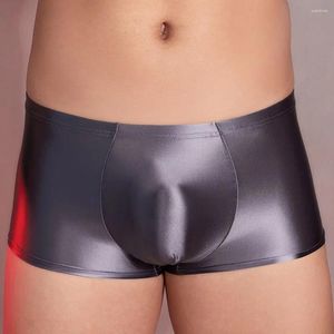 Cuecas transparentes cetim seda homens elásticos roupas íntimas sexy shorts sem costura calcinha boxer calcinha