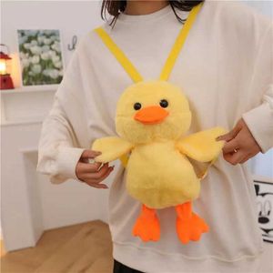 Plush Backpacks New Little Yellow Duck Plush Backpack Filling Toy Kawaii Animal Duck Bag Cartoon Cute Soft Book Bag Girl Childrens Day GiftL2405