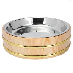 Dinnerware Sets Steamer Wooden Tray Round Rice Bucket Stainless Steel Mixing Bowls Serving Container For Restaurant Salad Sashimi