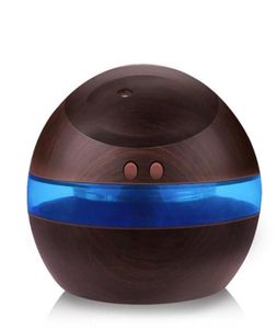 USB Ultrasonic Humidifier 300ml Aroma Diffuser Essential Oil Diffuser Aromatherapy mist maker with Blue LED Light Dark wood9407145