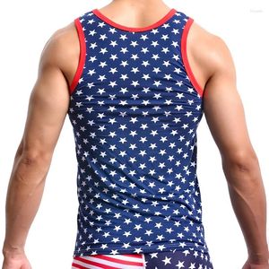 Men's Tank Tops Men Bodybuilding Usa Star Flag Printed Beach U Neck Sleeveless Tee Summer Top Clothing Vest